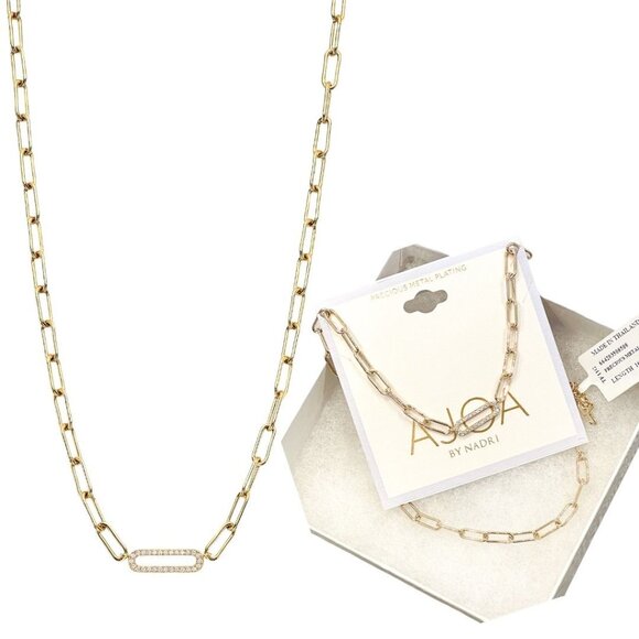 Ajoa by Nadri Cubic Zirconia Oval Link Chain Collar Necklace, 16" + 2" extender - Picture 1 of 5